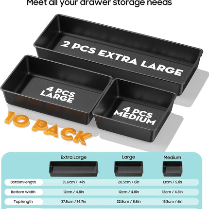 10 Pack Large Size Plastic Drawer Organi - side view