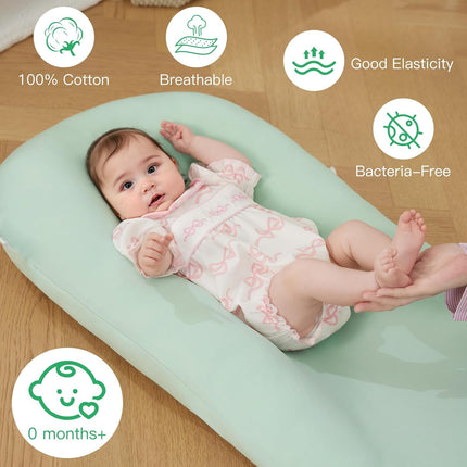 Green Organic Cotton Baby Lounger for Newborns 0-24 Months
