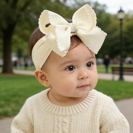 6-Inch Jumbo Beige Bow Headbands for Baby Girls