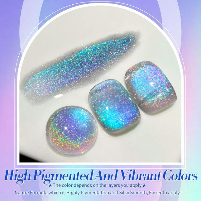 9D Cat Magnetic Eye Gel Nail Polish, Blue Purple Holographic Rainbow, 15ML