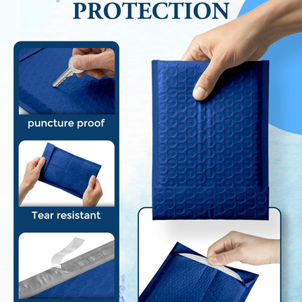 Blue Bubble Mailers 4x8 100 Pack, Self-Seal Padded Envelopes