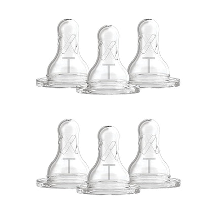 Natural Flow Level T Narrow Baby Bottle Nipples, Newborn Slow Flow, 0m+, 100% Silicone, 6-Pack