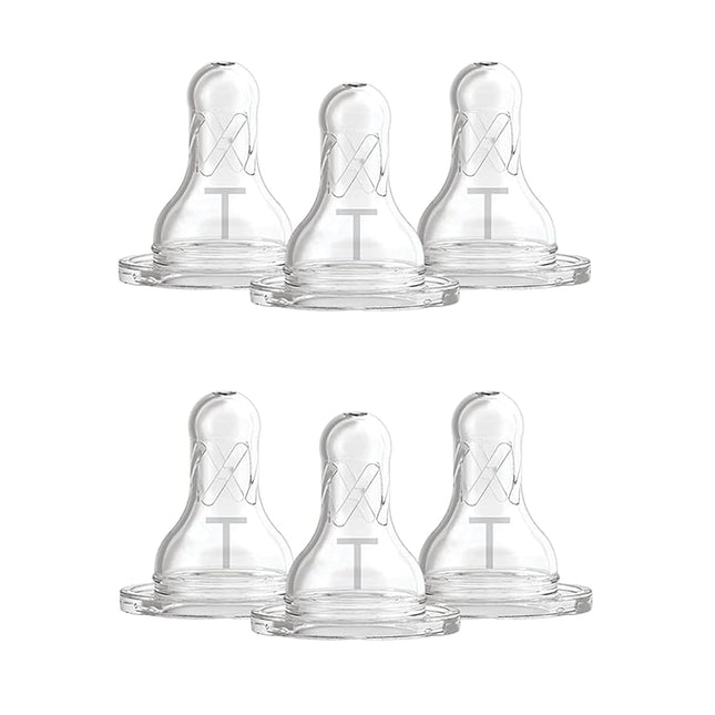 Natural Flow Level T Narrow Baby Bottle Nipples, Newborn Slow Flow, 0m+, 100% Silicone, 6-Pack