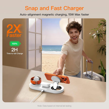 15W Magnetic 3-in-1 Wireless Charging Station, Foldable Travel Stand