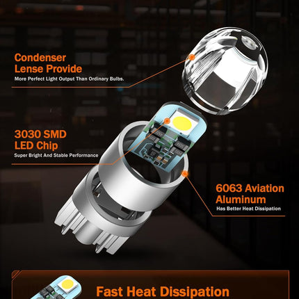 194 LED Bulb 6000K White, T10 168 2825 W5W, Pack of 10