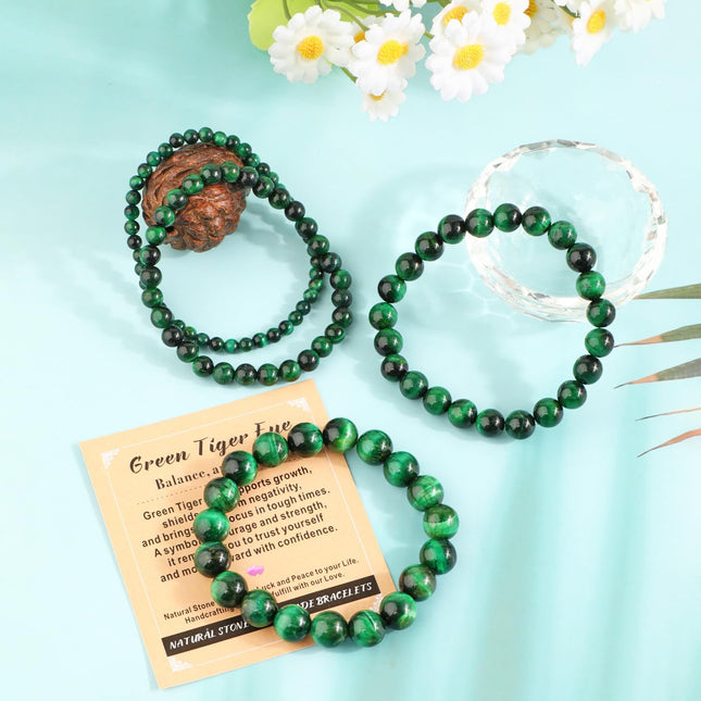 10mm Green Tiger Eye Elastic Stretch Bracelet
