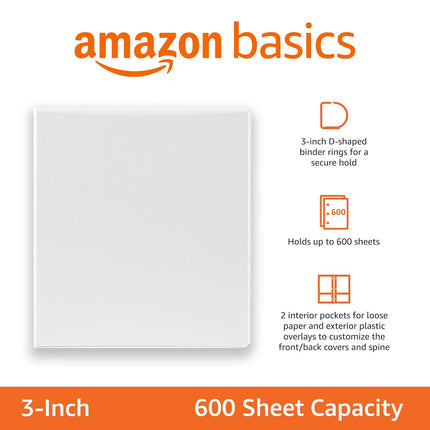 3 Inch White D-Ring Binders, 2 Pack