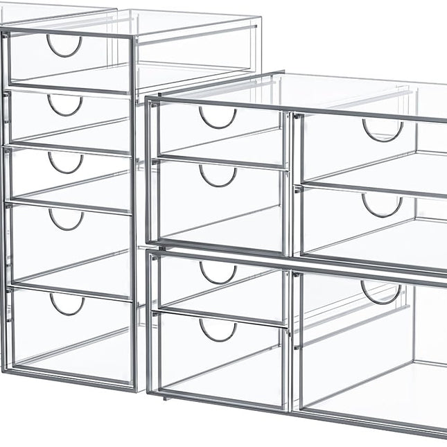 Clear 16-Drawer Desktop Makeup & Office Organizer Set
