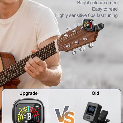 Rechargeable 360° Clip-On Chromatic Tuner for Guitar, Bass, Ukulele, Violin & Cello