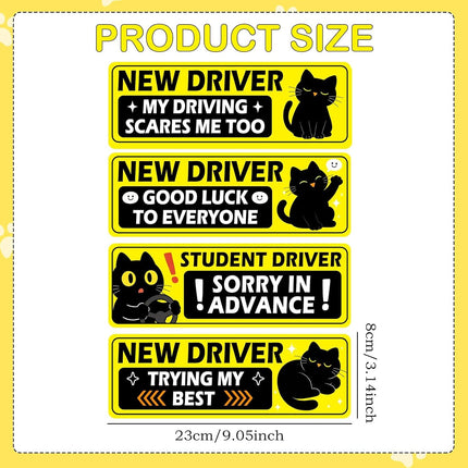 4-Piece Cat Cartoon Magnetic Student Driver Car Sticker Set