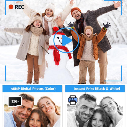 Blue Dual-Lens Instant Print Kids Camera with 1080P Video and 32GB Card