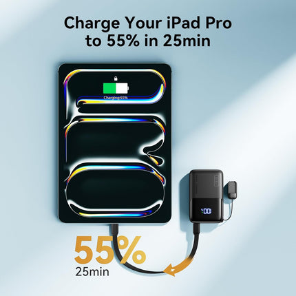 Ultra Mini 10000mAh 45W USB-C Portable Charger with Detachable Cable