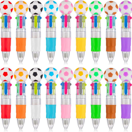 18-Piece Soccer Mini Multicolor 4-in-1 Retractable Ballpoint Pen Set