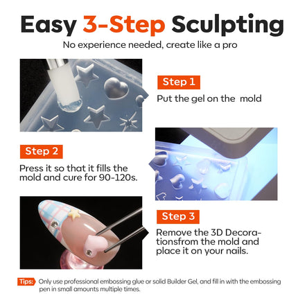 3D Silicone Nail Art Molds with Flower, Lace Bow Designs & Carving Pen