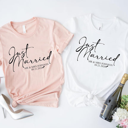 Personalized Just Married Matching Couples Shirts