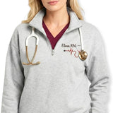Custom Name Nurse Embroidered Quarter-Zip Sweatshirt with Title