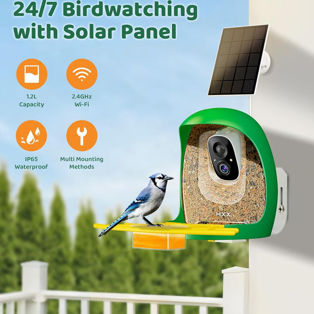 Smart Bird Feeder with 2K Camera and Color Night Vision, Green