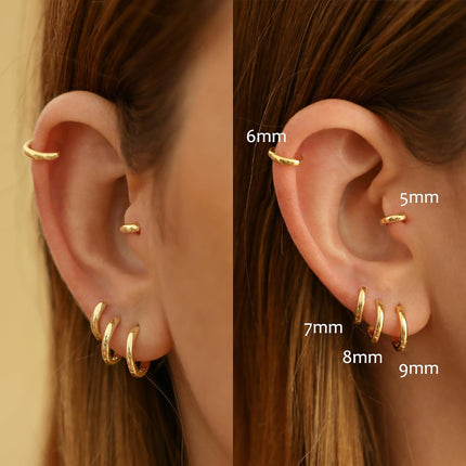 925 Sterling Silver 18K Gold Plated 6mm Huggie Hoop Earrings