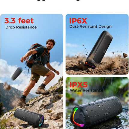 Portable Bluetooth Speaker with 20W HD Sound, IPX5 Waterproof, Up to 24H Playtime, TWS, Black