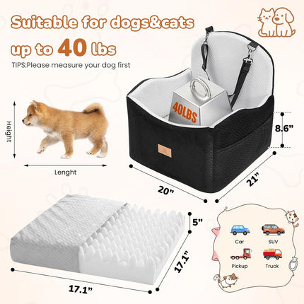 Dog Car Seat for Medium and Small Dogs, Black/Grey