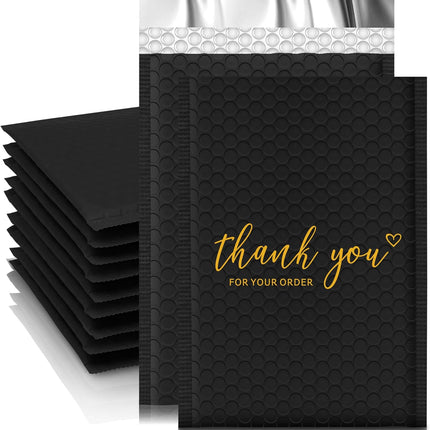 Thank You Bubble Mailers 4x8 Inch 50 Pack, Black