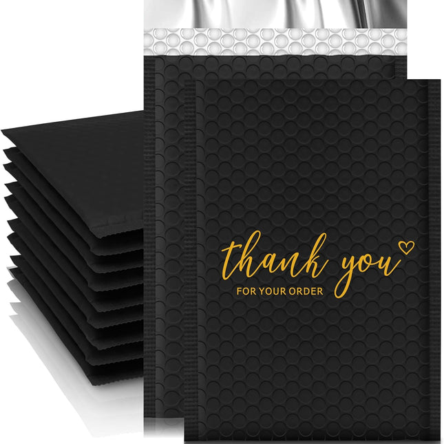 Thank You Bubble Mailers 4x8 Inch 50 Pack, Black