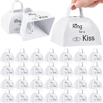 24-Piece White and Black Metal Cowbell Set for Weddings and Group Celebrations