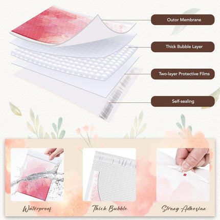 Pink Watercolor 6x10 Bubble Mailers, 100 Pack