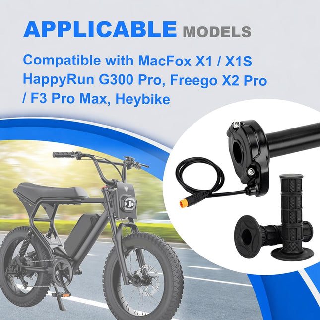 Ebike Full Twist Throttle Grip Kit, 3-Pin, 12V-72V