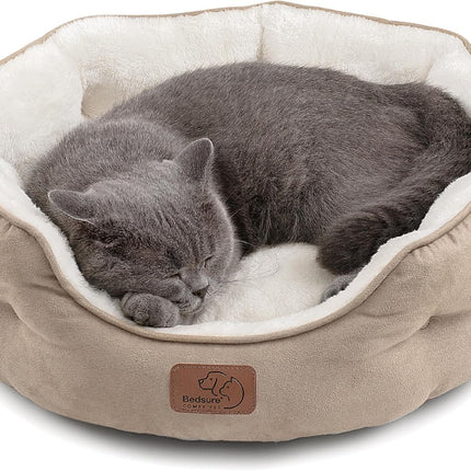 Round Washable Pet Bed for Small Dogs and Indoor Cats, 20 Inches, Camel
