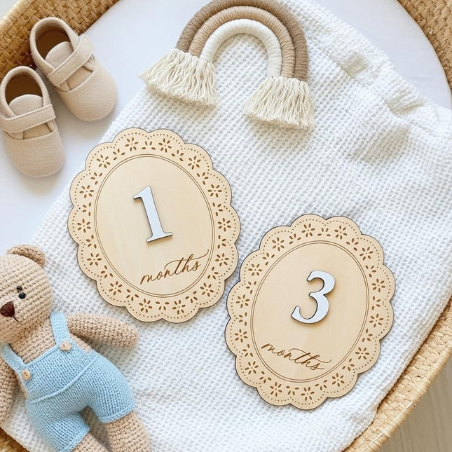 Baby Girl Monthly Milestone Signs 1-12, Double-Sided Newborn Photo Props