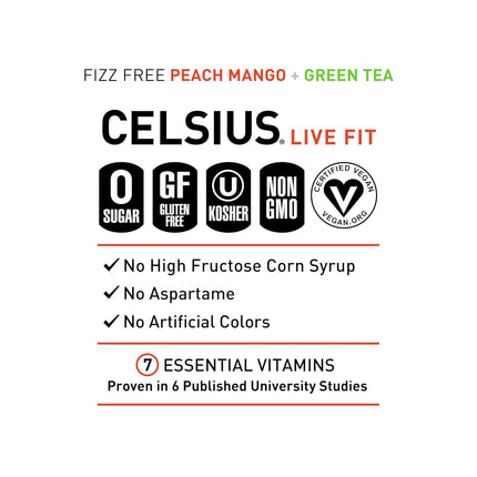 Fizz Free Peach Mango Green Tea Sugar Free Energy Drink, 12 Fl Oz, Pack of 12