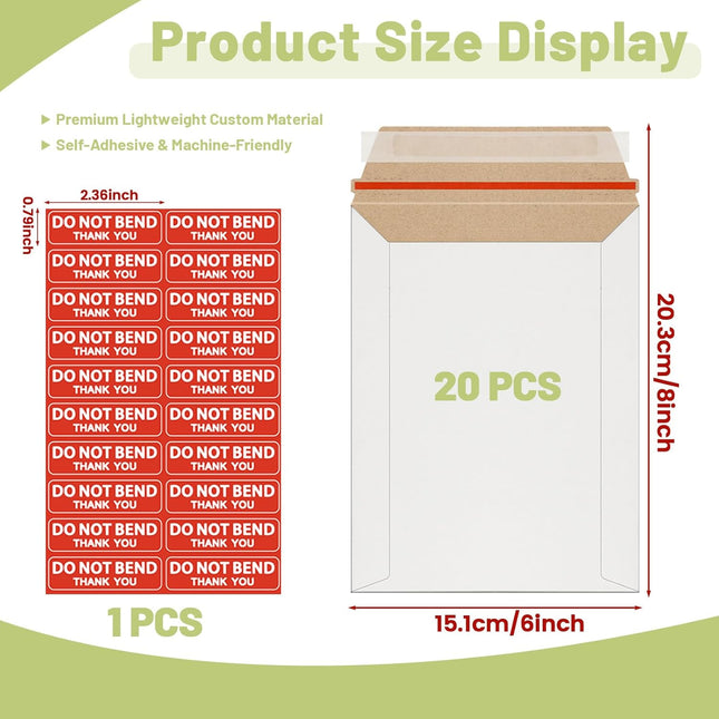 20 Pack 6x8 Inch White Rigid Self-Seal Mailers