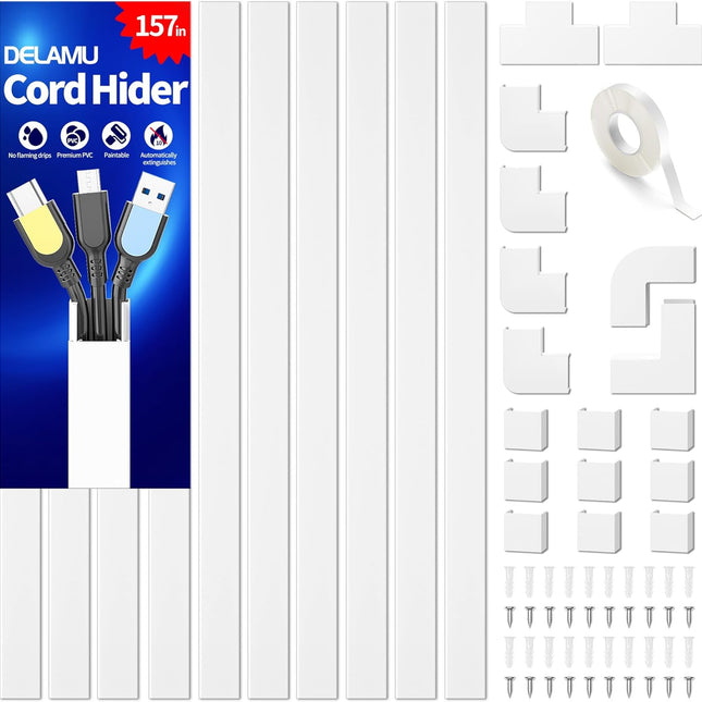 White 157 in Wall Cord Hider Cable Raceway Kit