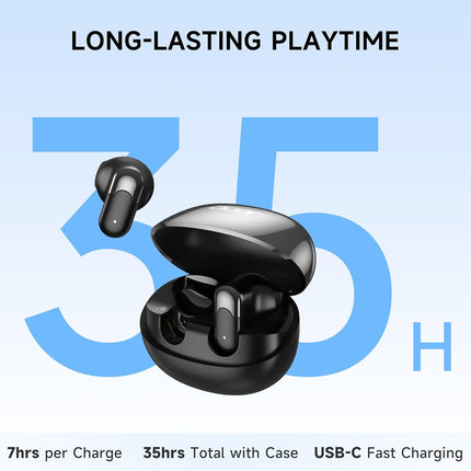 Wireless Bluetooth 6.0 Earbuds with 35H Playtime, Ultra-Light Fit, Bass Drivers, Clear Call Mic, Water & Dust Resistant, Blue