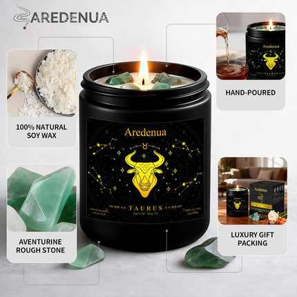 Taurus Birthday Gifts Candle with Green Aventurine Crystals