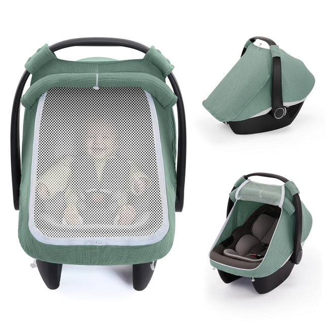 Roman Green Baby Car Seat Cover with Mesh Window