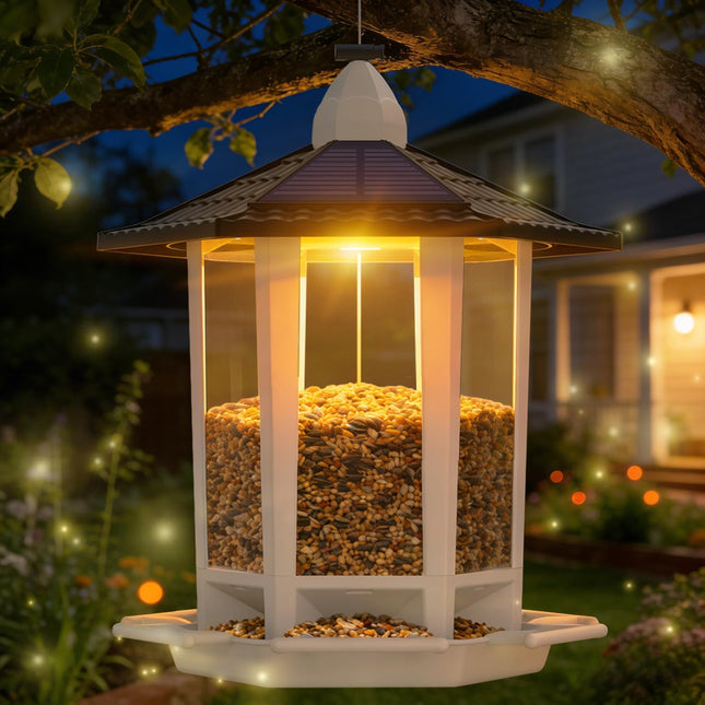 2-Pack Solar Hanging Bird Feeders for Outdoors