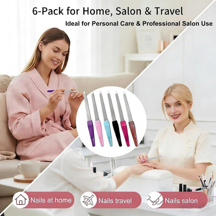 6-Pack Stainless Steel Metal Nail File Set for Natural Nails