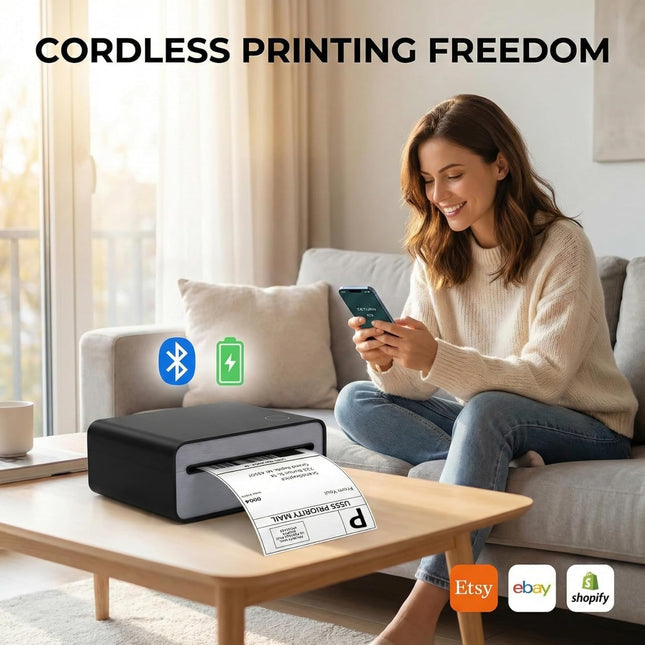 4x6 Wireless Bluetooth Thermal Shipping Label Printer with Rechargeable Battery