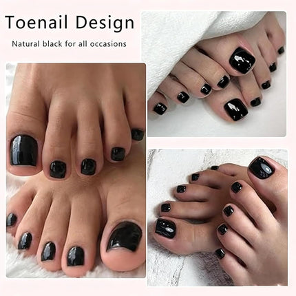 SourceToHome FuenteACasa 24pcs Black Toe Nail Press Ons Square Toe Press On Nails Pre-Designed Soft — Home & Lifestyle