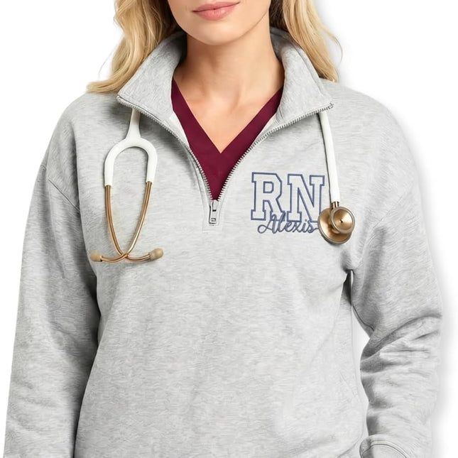 Custom Name Nurse Embroidered Quarter-Zip Sweatshirt with Title - Style 9