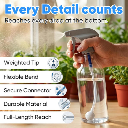 3 Pack Universal Fit 360° Spray Bottle Adapter with 4.3 in Weighted Tube