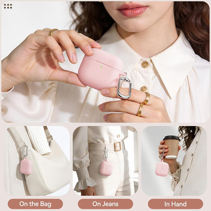 Soft Pink Silicone Protective Case Cover for 4th Generation Earbud Case with Flower Chain