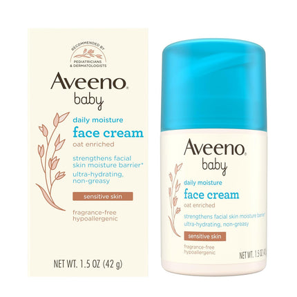 Baby Daily Moisture Face Cream, Oat-Enriched Fragrance-Free Moisturizer for Sensitive Facial Skin, 1.5 oz