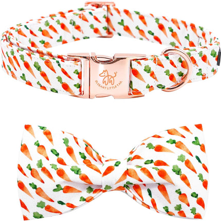 Elegant Easter Dog Collar with Carrot Pattern and Pink Bowtie for Medium Dogs