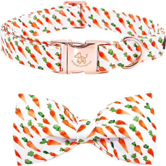 Elegant Easter Dog Collar with Carrot Pattern and Pink Bowtie for Medium Dogs