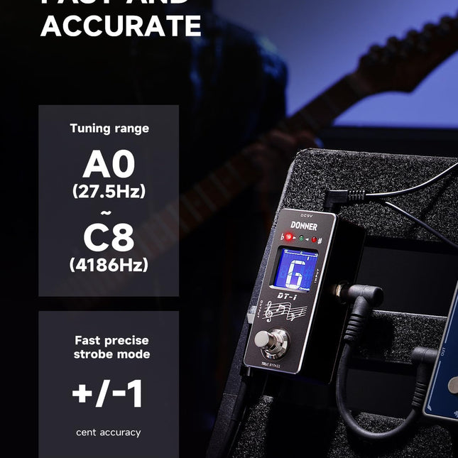 Chromatic Guitar Tuner Pedal with Pitch Indicator for Electric Guitar and Bass
