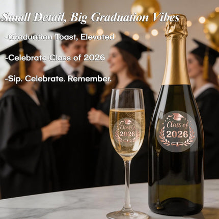100pcs Class of 2026 Clear Rose Gold Foil Graduation Stickers