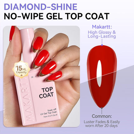 Gel Top and Base Coat Set, 2 PCS 15ml No Wipe Diamond-Shine Soak Off Gel